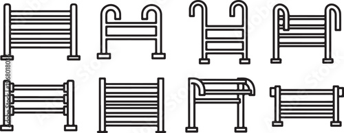 Line drawings of eight different types of chairs with varied backrest designs Vector