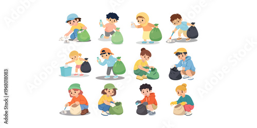 Illustration Person Collecting Trash in a Bag