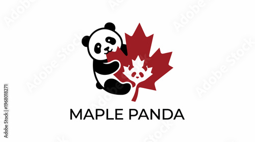 A delightful logo featuring a panda cuddling a maple leaf, representing Canada and symbolizing nature, ideal for brands related to wildlife, culture, or environmental initiatives.
