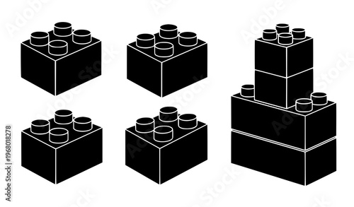 Building Block Icon Set – Plastic Toy Construction Brick Vector Collection