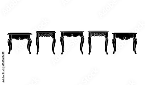 Antique table silhouettes set with six classic carved furniture designs elegant vintage vector collection