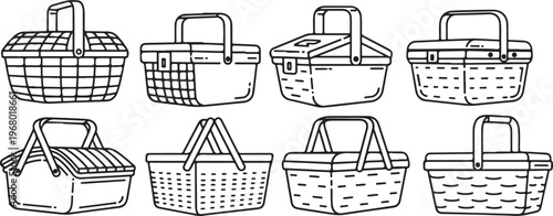 Different types of suitcases and bags with various compartments and features Vector