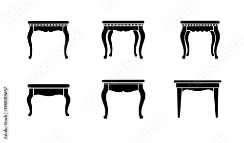 Minimal antique table silhouettes set with simplified classic furniture designs clean vector icons