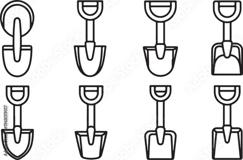 Various types of scissors illustrated in a grid layout Vector