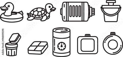 Various kitchen utensils and appliances for food preparation Vector