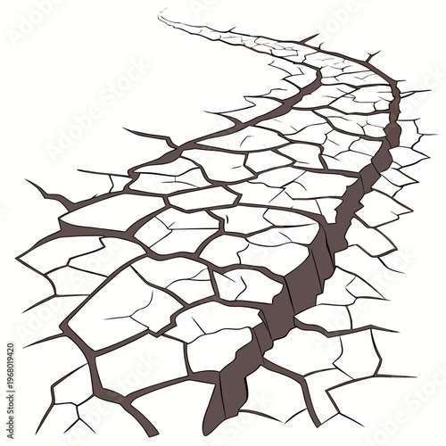 A dramatic illustration depicts a large jagged crack splitting a surface resembling broken earth or a shattered wall high quality