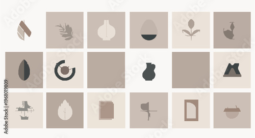 Nordic minimalist decor icon pack with refined shapes for branding systems