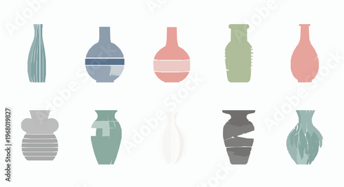 Nordic minimalist vase icon pack with geometric patterns and soft colors