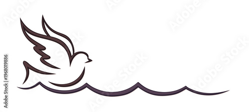 The symbol of a bird flying over wave.
