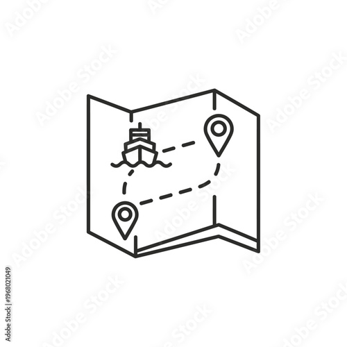 Navigational Map with Dotted Route and Marine Vessel Illustration
