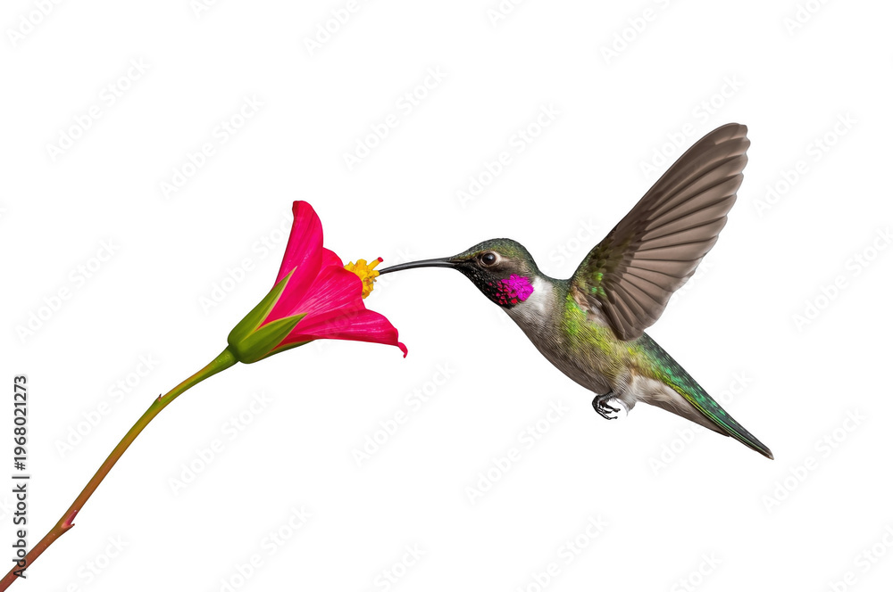 Fototapeta premium Hummingbird feeding nectar from a pink flower