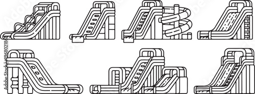 A detailed illustration of several vintage amusement park rides Vector