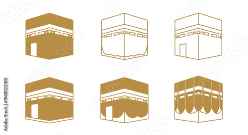 Collection of gold colored Kaaba icons.