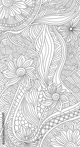 Abstract Floral and Wavy Line Art Pattern
