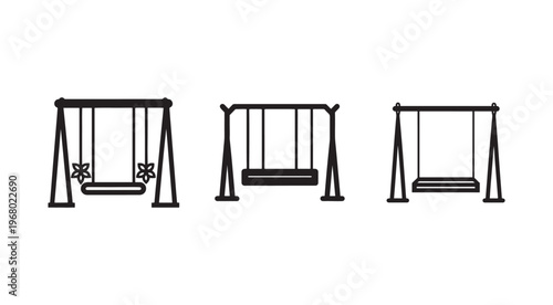 Three black silhouettes of different swings for kids playground equipment  outdoor recreational activities  swings with and without backrest