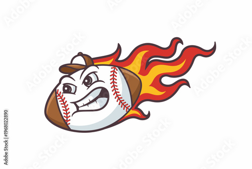This dynamic illustration depicts an angry baseball character with flames, capturing the essence of speed and excitement in baseball, evoking a sense of competitive spirit.