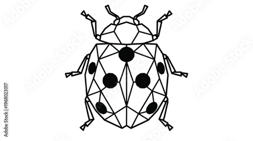 Minimalist Geometric Ladybug Ladybird | Modern Luck Polygon Insect Line Art Isolated Transparent PNG