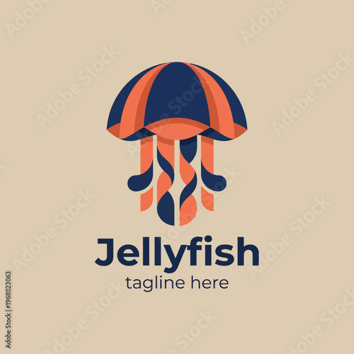 This modern jellyfish logo is designed with bold colors and simple shapes, creating a striking visual identity ideal for businesses related to ocean, nature, or marine themes.