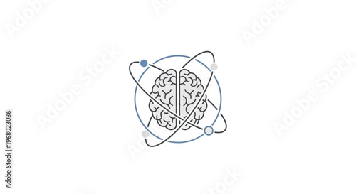 Brain with atomic structure illustration.