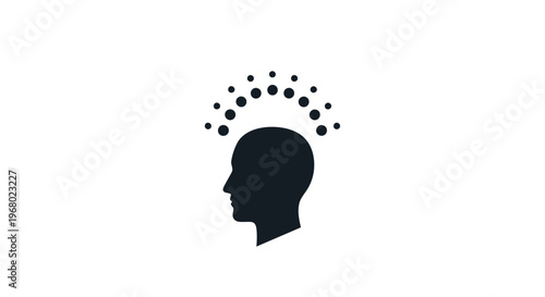 A silhouette of a human head with thought bubbles.