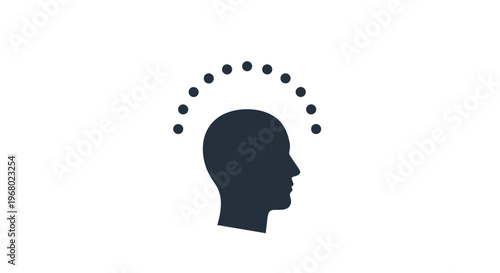 A silhouette of a human head with a halo of dots.