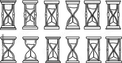 Set of twelve minimalist wooden chairs with straight backs and seats Vector