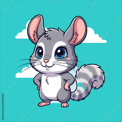 Cute cartoon chinchilla standing on hind legs isolated on transparent background