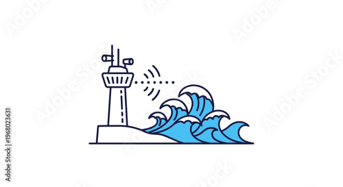 Lighthouse standing against ocean waves.