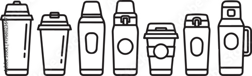 A collection of seven stylized suitcases in a horizontal line Vector