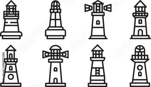 A collection of diverse architectural lighthouse illustrations Vector
