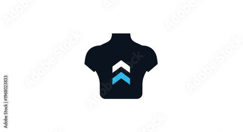 Black short sleeve shirt with white and blue chevron logo on chest.