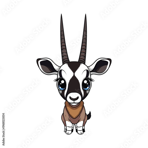 Cute cartoon antelope with brown bandana isolated on transparent background