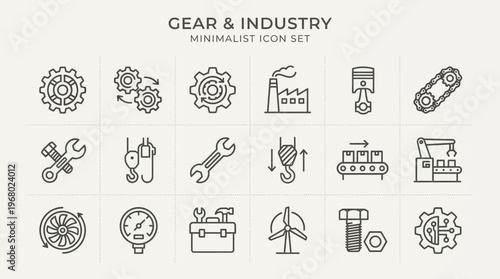 Industry Gears and Machinery Icons Set