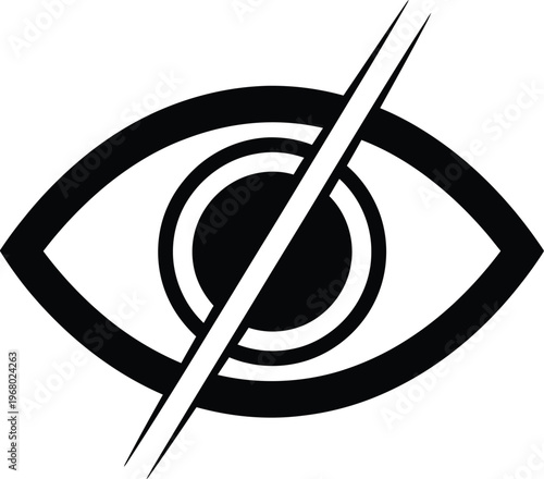 A black and white vector graphic of a stylized eye with a diagonal line through it, symbolizing blindness or vision loss.