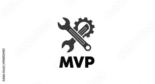 Minimalist MVP logo with tools.