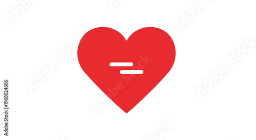 Red heart symbol with white line.