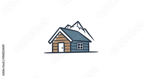 a small house with a mountain in the background.