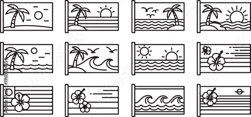 A collection of simple line drawings featuring various modes of transportation Vector