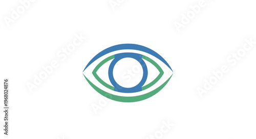 A stylized eye logo with blue and green.