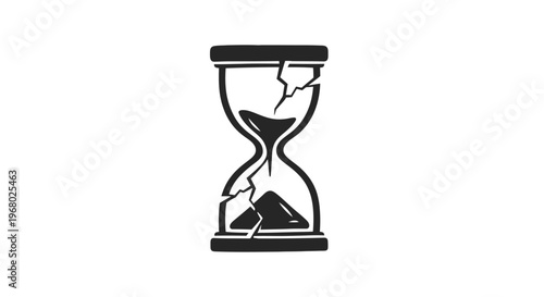 Cracked hourglass with sand falling.