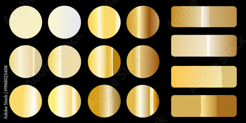 Collection of metallic gradients and shapes in gold and yellow hues