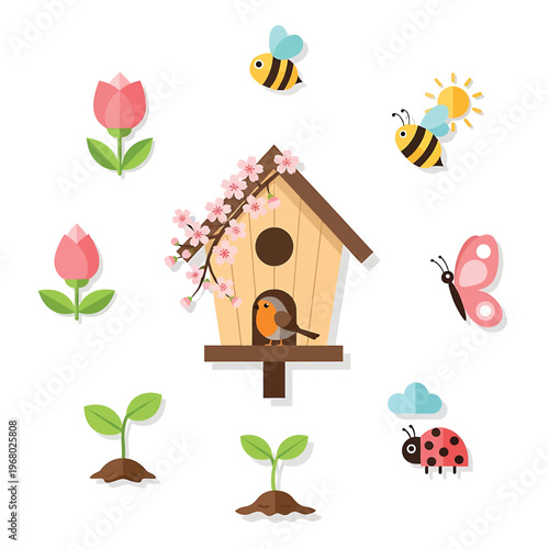 Bird Sitting on a Birdhouse Perch.