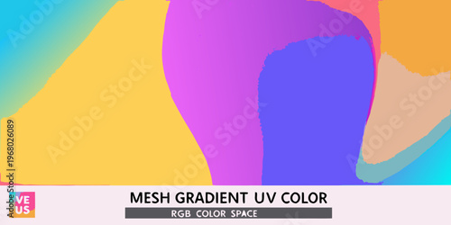 Abstract vibrant gradient with overlapping color blocks and text overlay