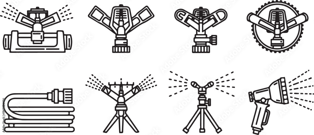 Naklejka premium Various tools and equipment drawn in black and white line art Vector