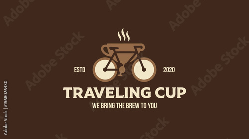 A simple yet effective logo design featuring a bicycle carrying a coffee cup, representing a modern, mobile coffee delivery service ideal for coffee lovers on the go.