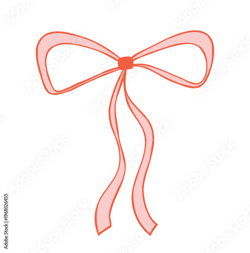 Hand drawn vintage whimsical bow. Coquette pink bowknot with lace in doodle style for romantic Valentine cards, wedding invitations, birthday decorations, gift wrapping designs. Isolated Vector illust