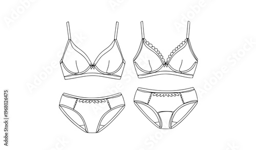 Minimalist continuous line women underwear doodle set fashion lingerie vector illustration