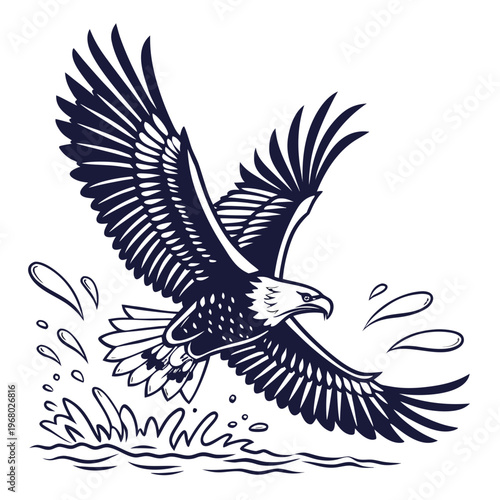 A striking illustration depicts an eagle with outstretched wings emerging from turbulent water showcasing power and freedom high quality professional