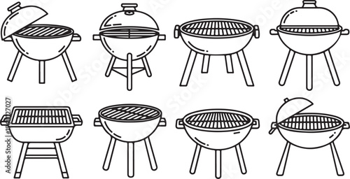 Eight different styles of wooden chairs with woven seats Vector