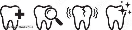 dental tooth icon set treatment examination problem whitening vector illustration